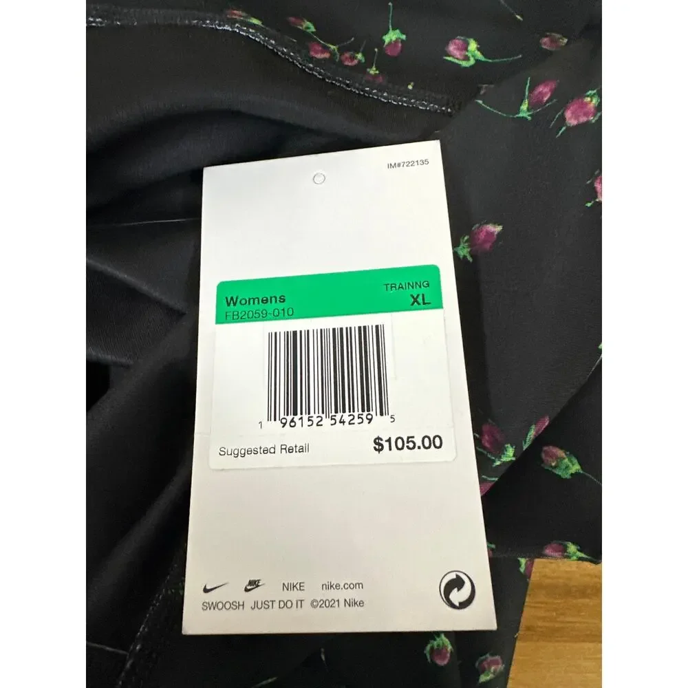 Nike One Luxe Leggings Women’s XL Black Floral Mid Rise Full Length NWT